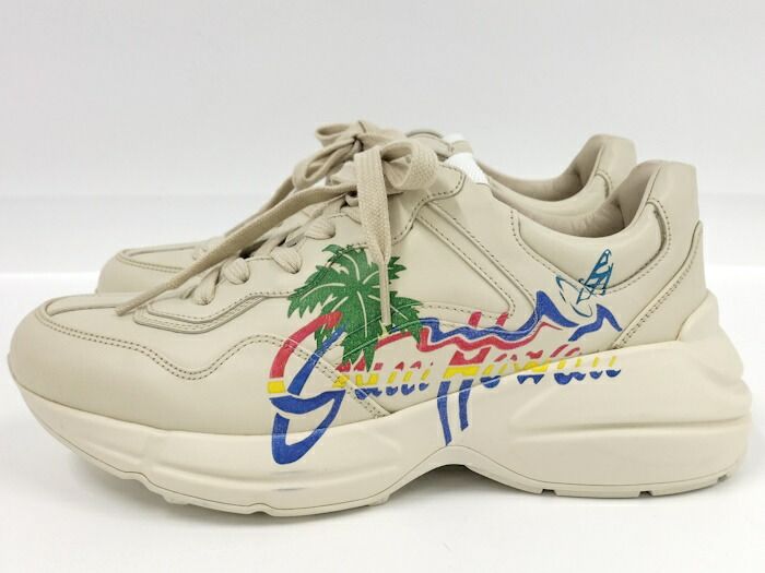 GUCCI スニーカー グッチハワイプリント 表記サイズ5 レザー ベージュ系 マルチ 630652