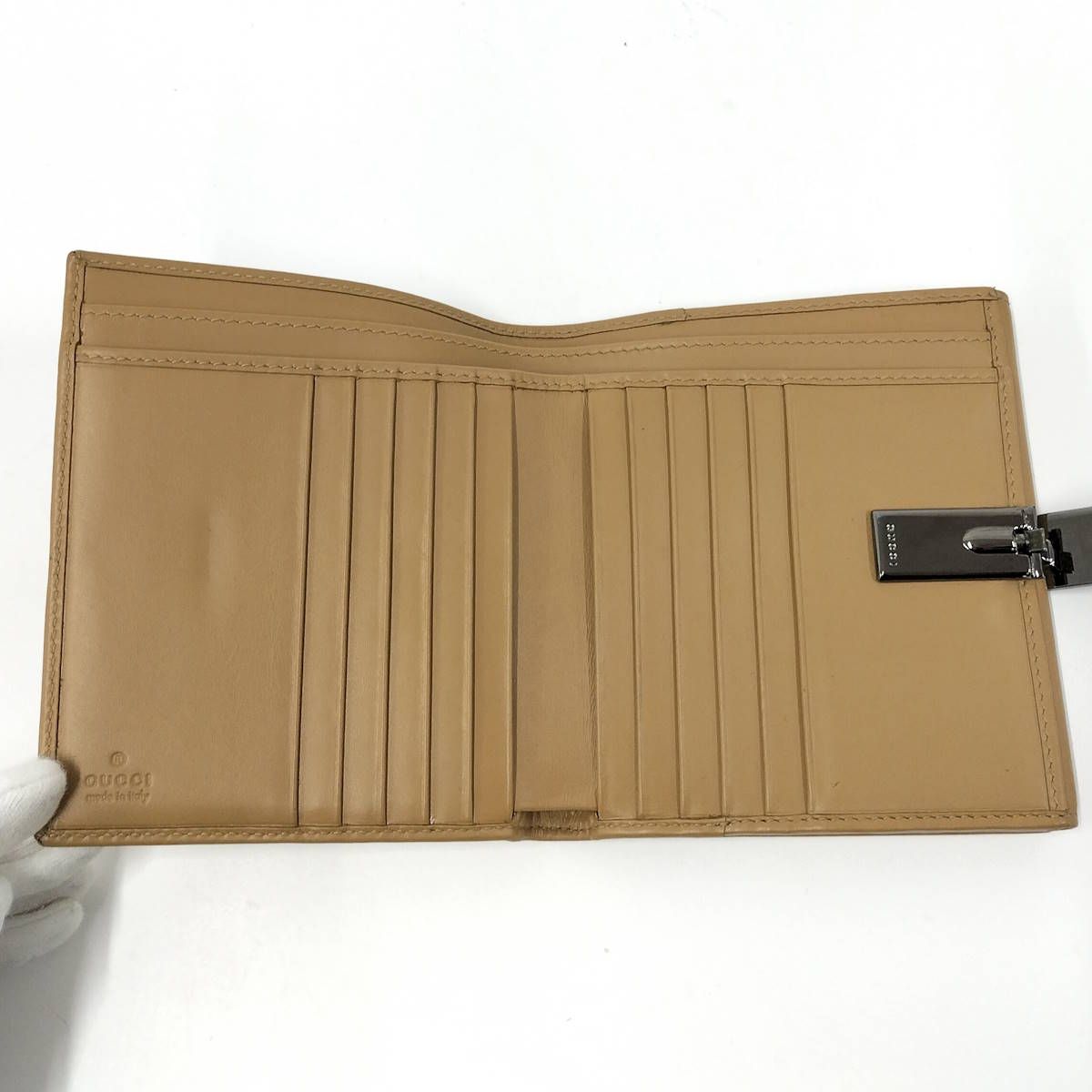 GUCCI 二つ折り財布 レザー ベージュ系 035.1408.2242