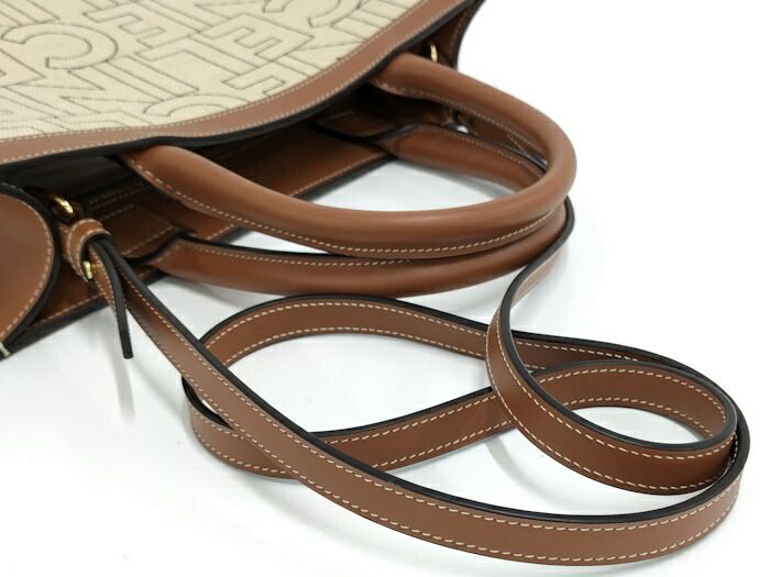  CELINE 2 WAYショルダーバッグ スモール バーティカル カバ キャンバス レザー ライトベージュ ブラウン その他 バッグ