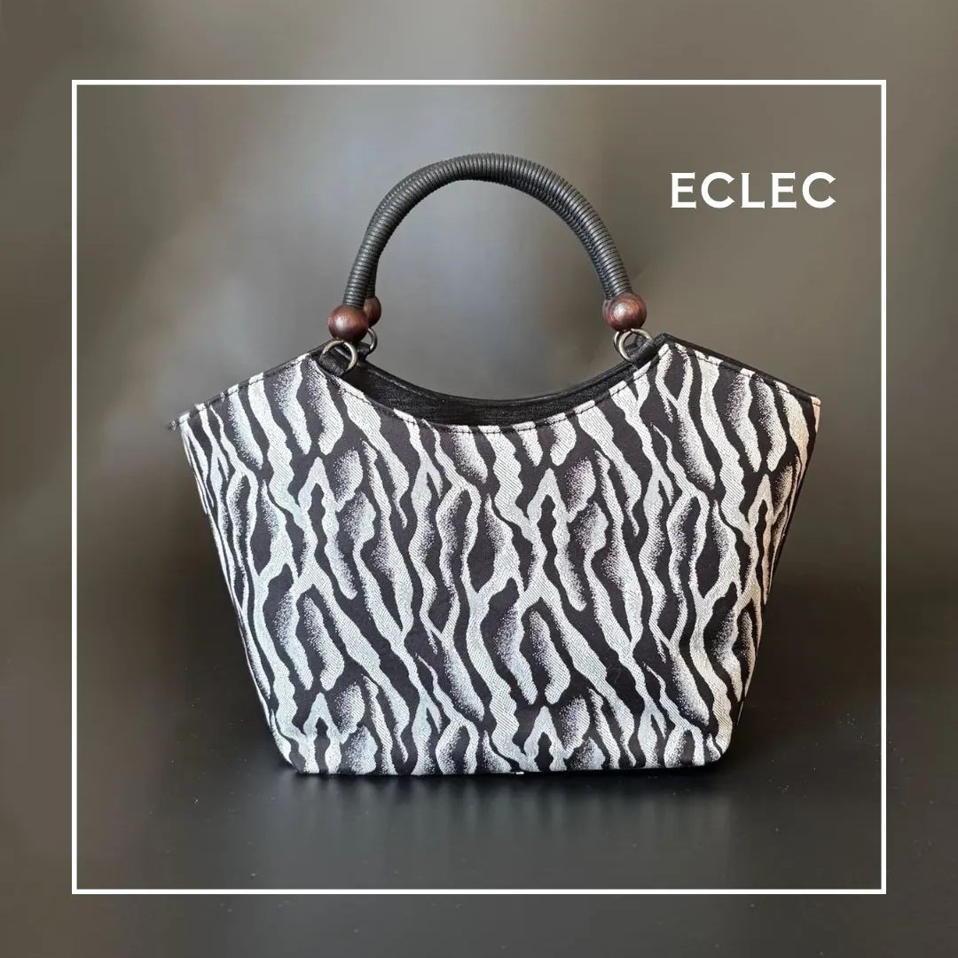 モダンゼブラ調 ブラックサテン 和装バック ハンドバッグ