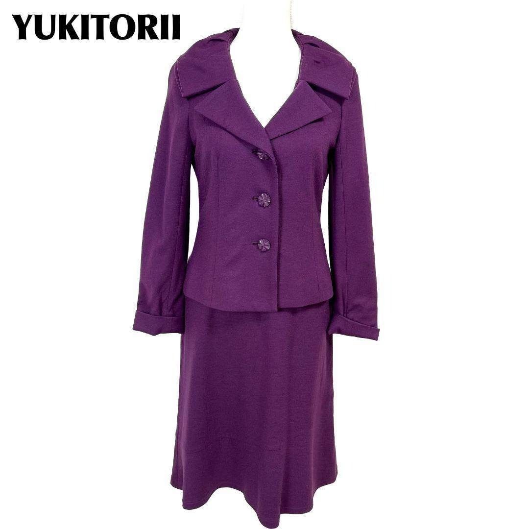YUKITORII スカートセットアップ 女優襟 38 パープル 無地
