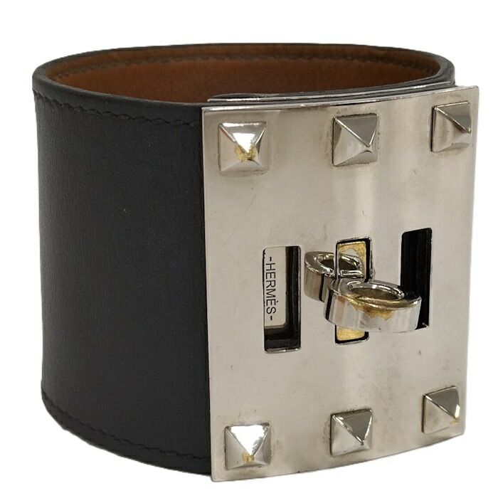 Hermes バングル ケリードッグ エクストリーム レザー メッキ ブラック シルバー R刻印