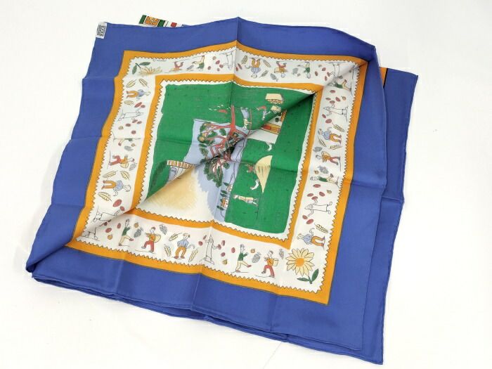 Hermes カレ90 大判スカーフ RETOUR A LA TERRE 故郷に帰る シルク100％ マルチ