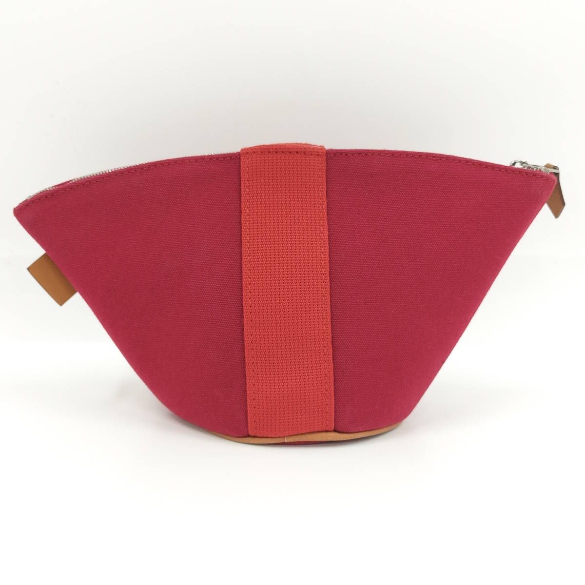 HERMES パルミール ミニ コスメポーチ キャンバス レッド系