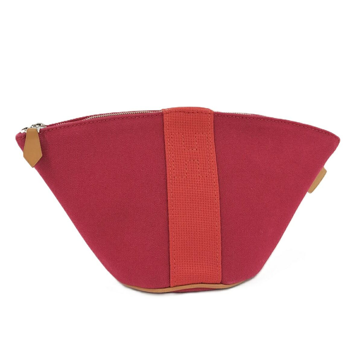 HERMES パルミール ミニ コスメポーチ キャンバス レッド系