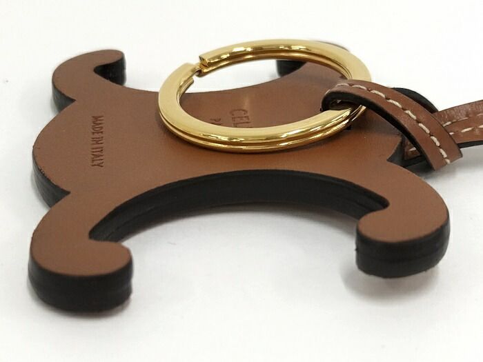  CELINE バッグチャーム トリオンフ レザー ブラウン チャーム アクセサリー