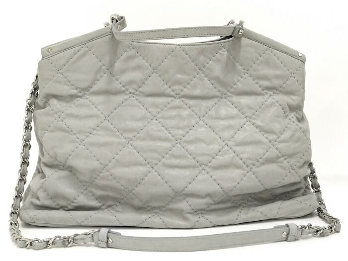 CHANEL 2WAYショルダーバッグ ココマーク マトラッセ レザー ライトグレー