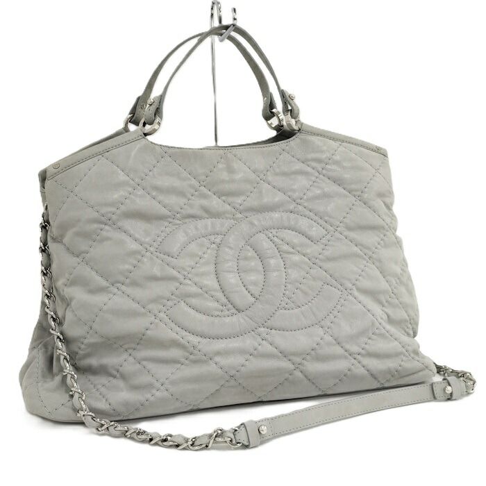CHANEL 2WAYショルダーバッグ ココマーク マトラッセ レザー ライトグレー