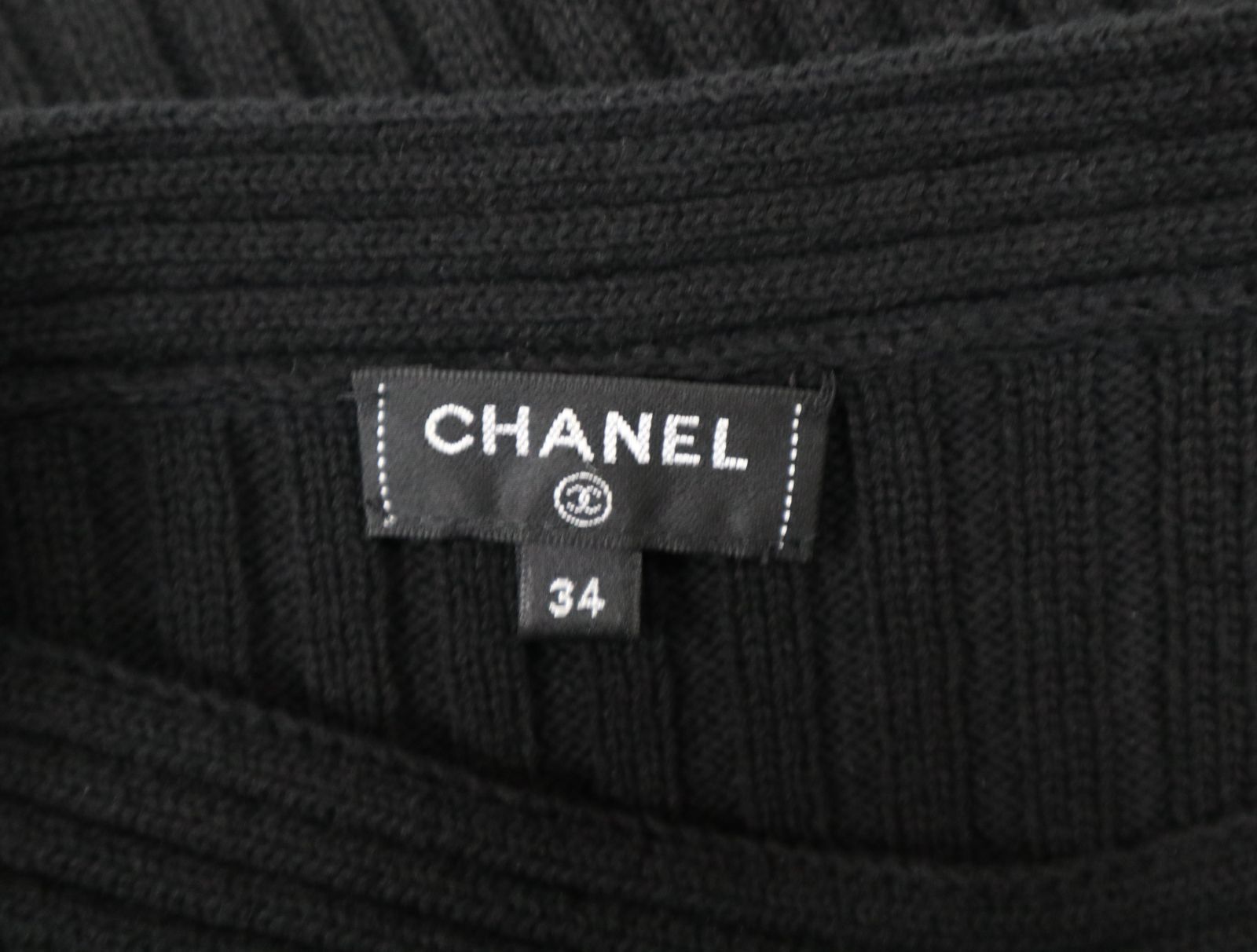  シャネル CHANEL P 63137 フロント ココマーク ニット ワンピース サイズ34 ブラック レディース アパレル 長袖 七分袖 ひざ丈ワンピース