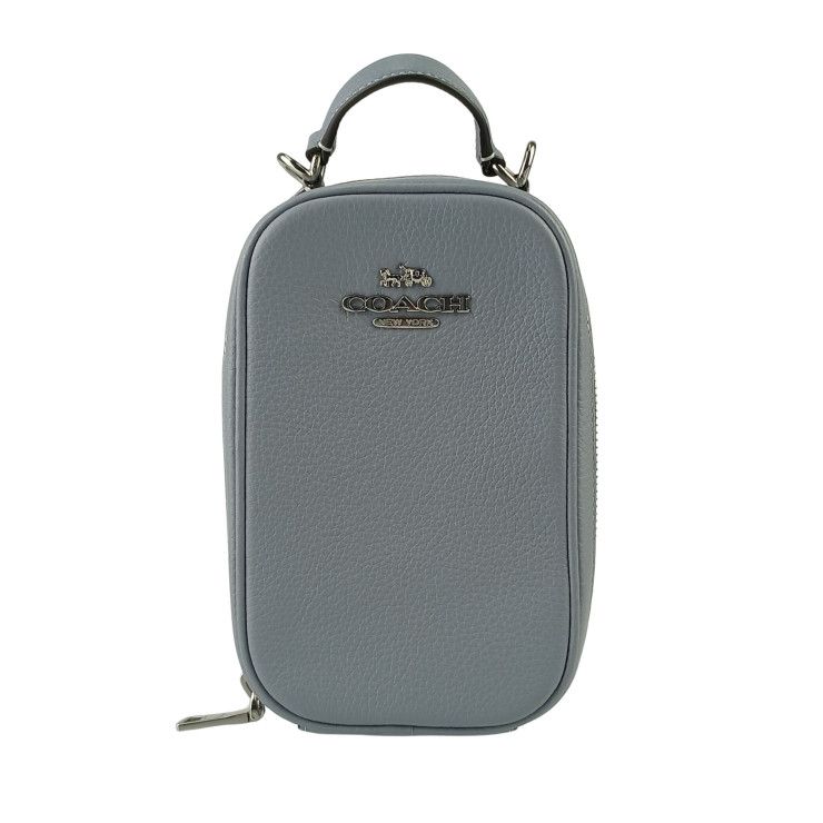 COACH コーチ ショルダーバッグ エヴァ フォーン クロスボディ CB854 ブルーグレー レザー レディース シルバー金具 超