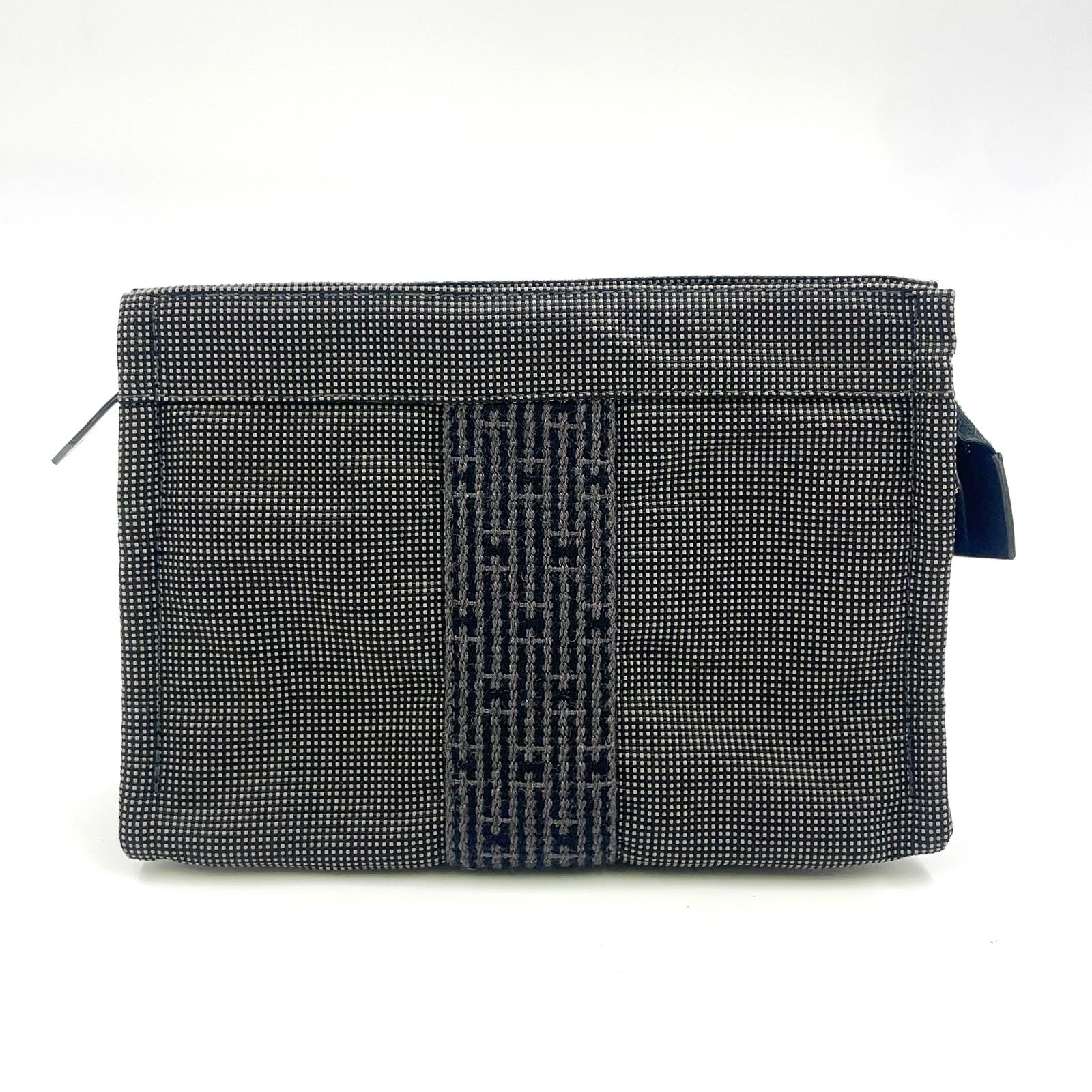 HERMES エールライン キャンバス ダークグレー ポーチ シルバー
