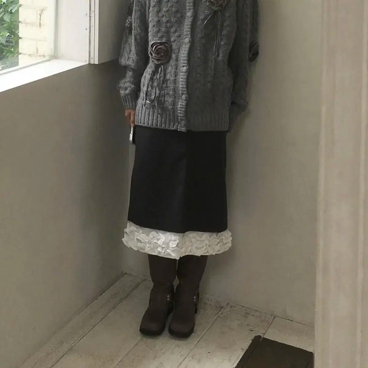 節約 シヌーン スカート Frill Long Skirt (Black) ゲストルック