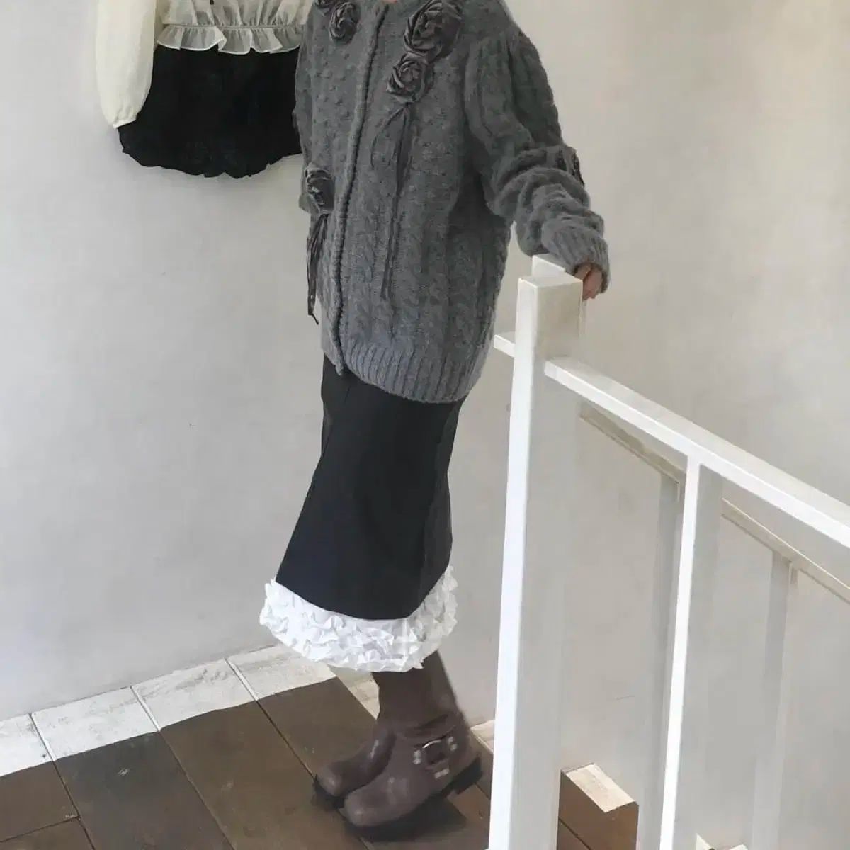 節約 シヌーン スカート Frill Long Skirt (Black) ゲストルック