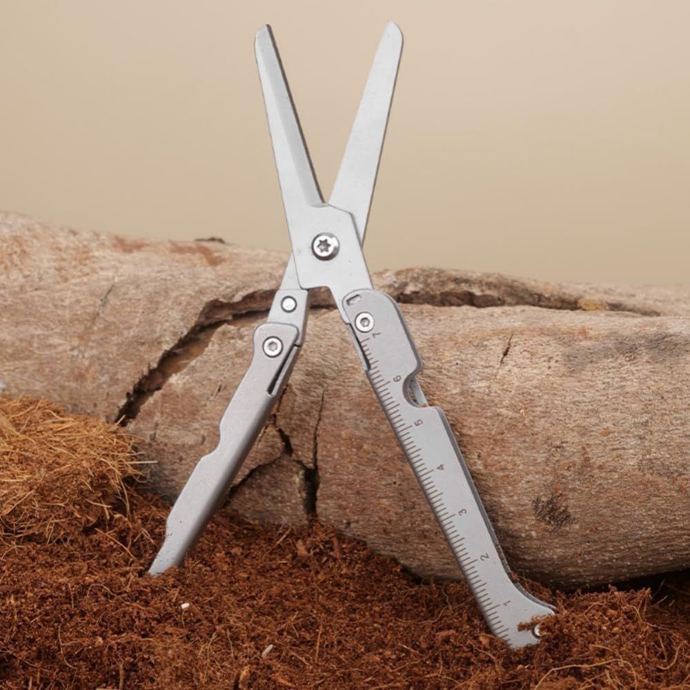 折りたたみハサミ コンパクト ツールポータブルキャンプはさみ ステンレス製 錆びにくい 銀色