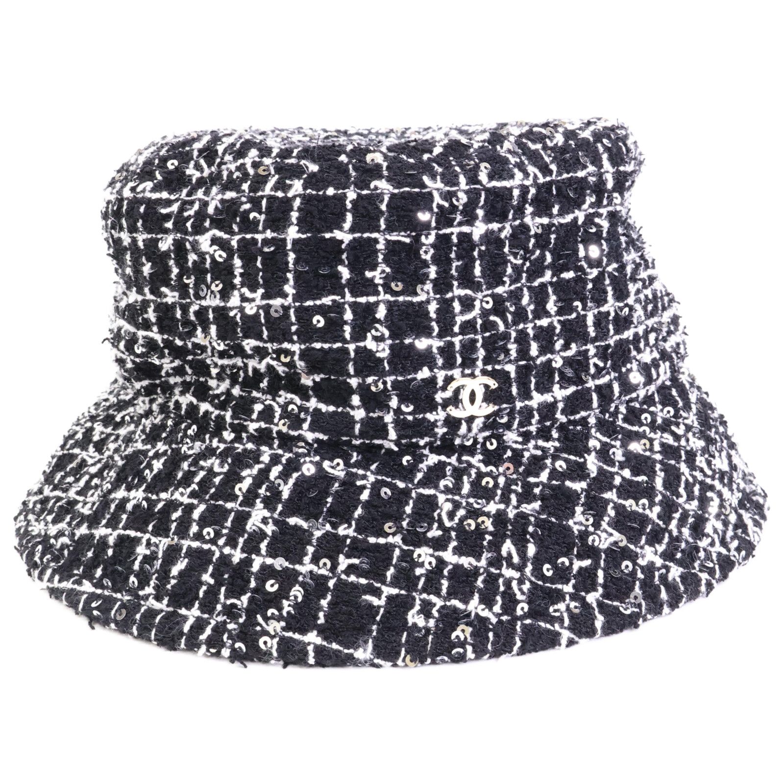 CHANEL シャネル 正規 ココマーク スパンコール ツイード バケットハット M