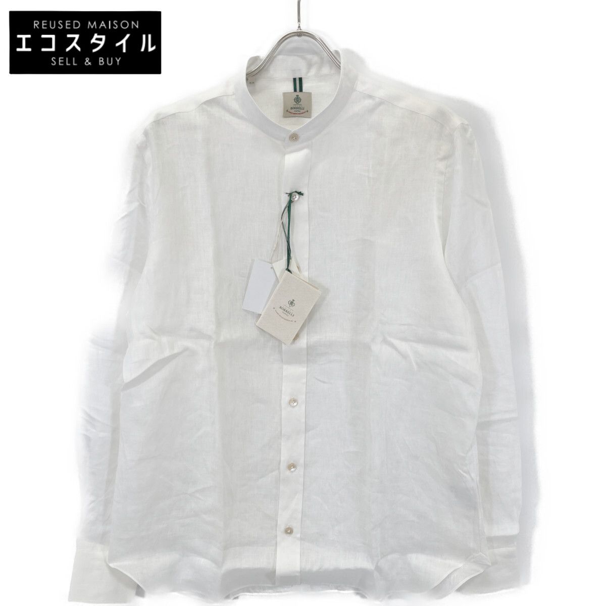 luigiborrelli ルイジボレッリ ADAM-EX ﾎﾜｲﾄ ﾘﾈﾝ ﾎﾟﾌﾟﾘﾝﾊﾞﾝﾄﾞｶﾗｰ ﾛﾝｸﾞｽﾘｰﾌﾞ ｶｼﾞｭｱﾙｼｬﾂ L