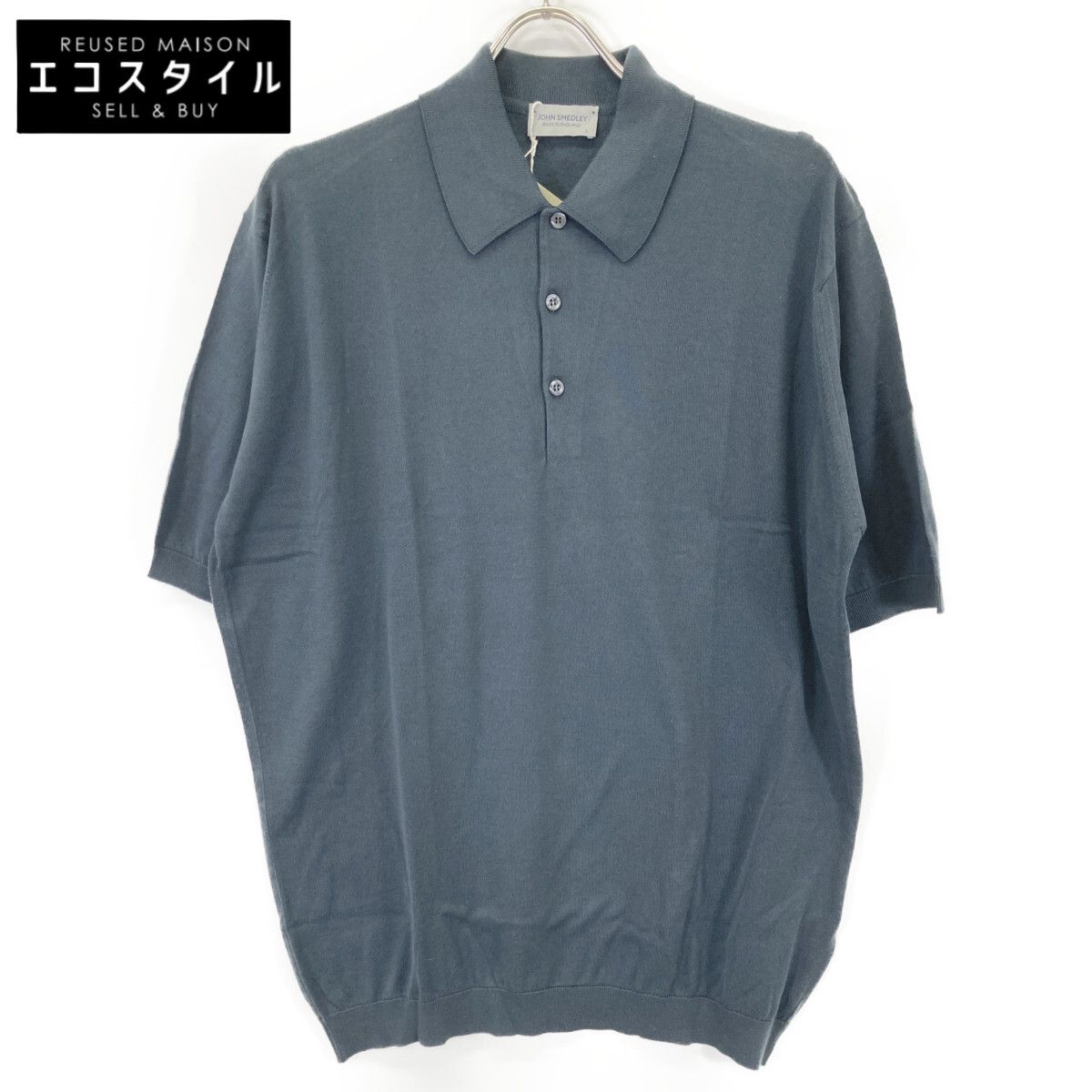 JOHN SMEDLEY ジョンスメドレー ISIS ﾀﾞｰｸｸﾞﾚｰ ｼｰｱｲﾗﾝﾄﾞｺｯﾄﾝ ｼｮｰﾄｽﾘｰﾌﾞﾆｯﾄﾎﾟﾛｼｬﾂ L