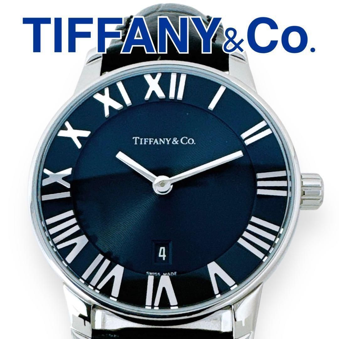 ティファニー アトラス ドーム クォーツ 革ベルト ブラック レディース 時計
