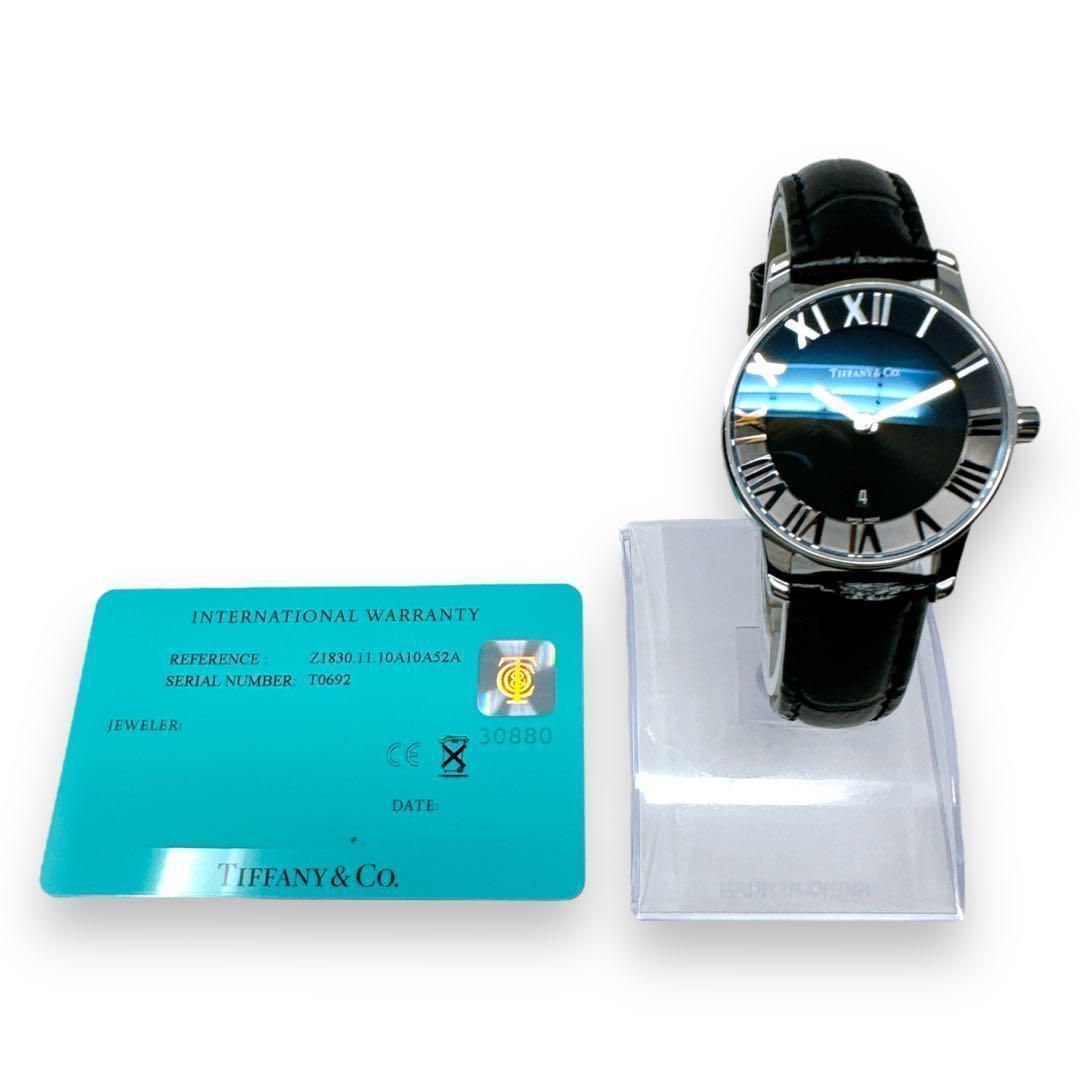 ティファニー アトラス ドーム クォーツ 革ベルト ブラック レディース