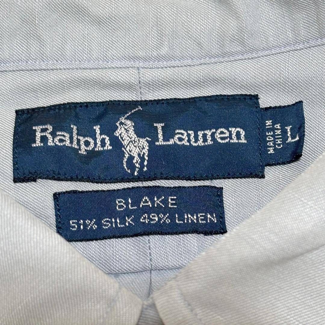 Ralph Lauren シルク リネンBDシャツ L グレーブルー 刺繍 Ralph Lauren シルク リネンBDシャツ L グレーブルー 刺繍