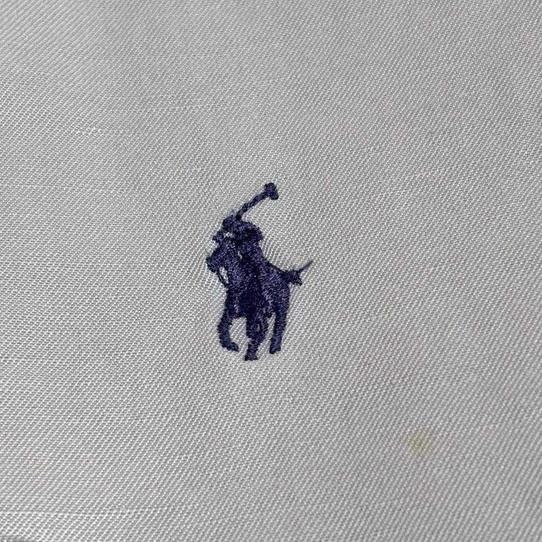 Ralph Lauren シルク リネンBDシャツ L グレーブルー 刺繍
