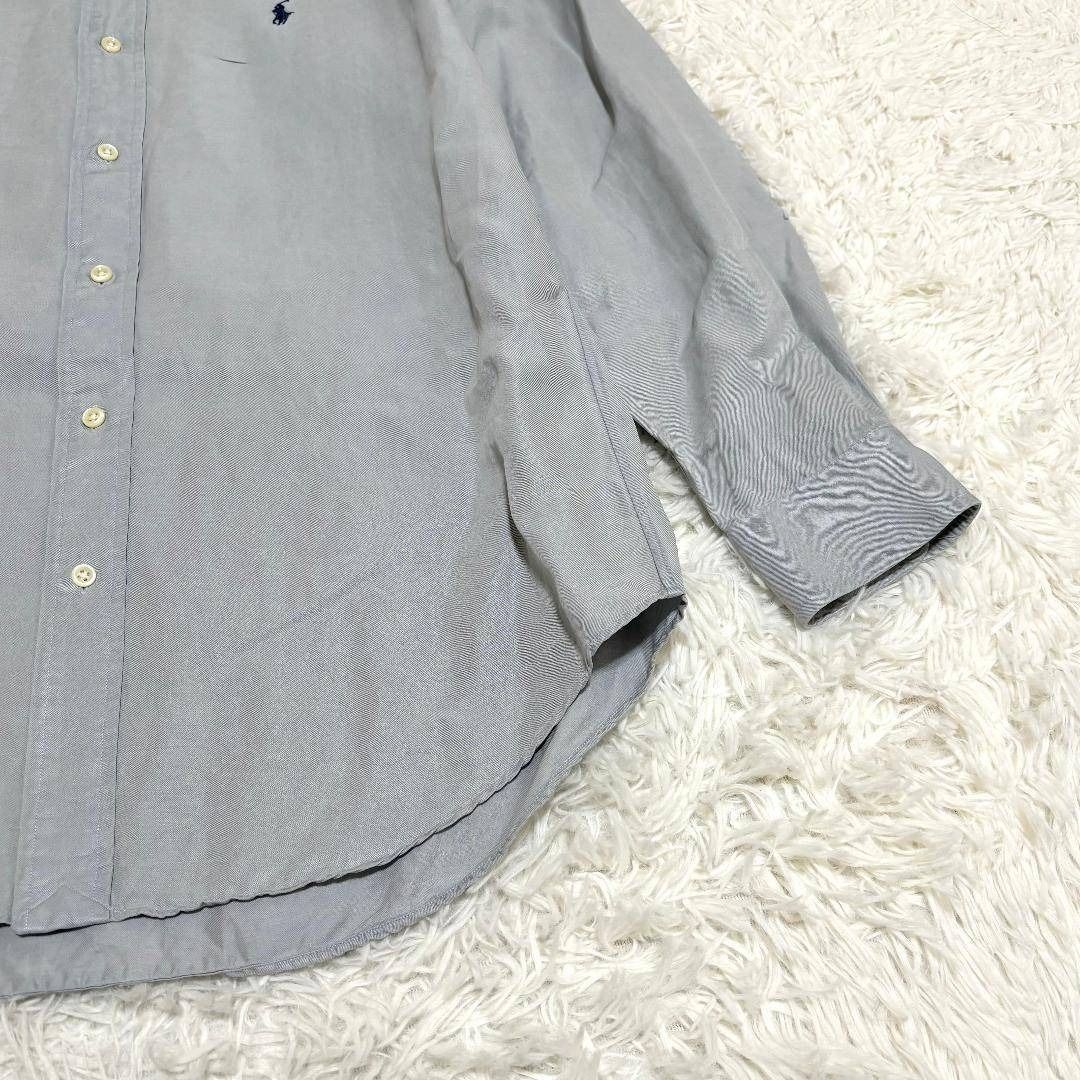 Ralph Lauren シルク リネンBDシャツ L グレーブルー 刺繍