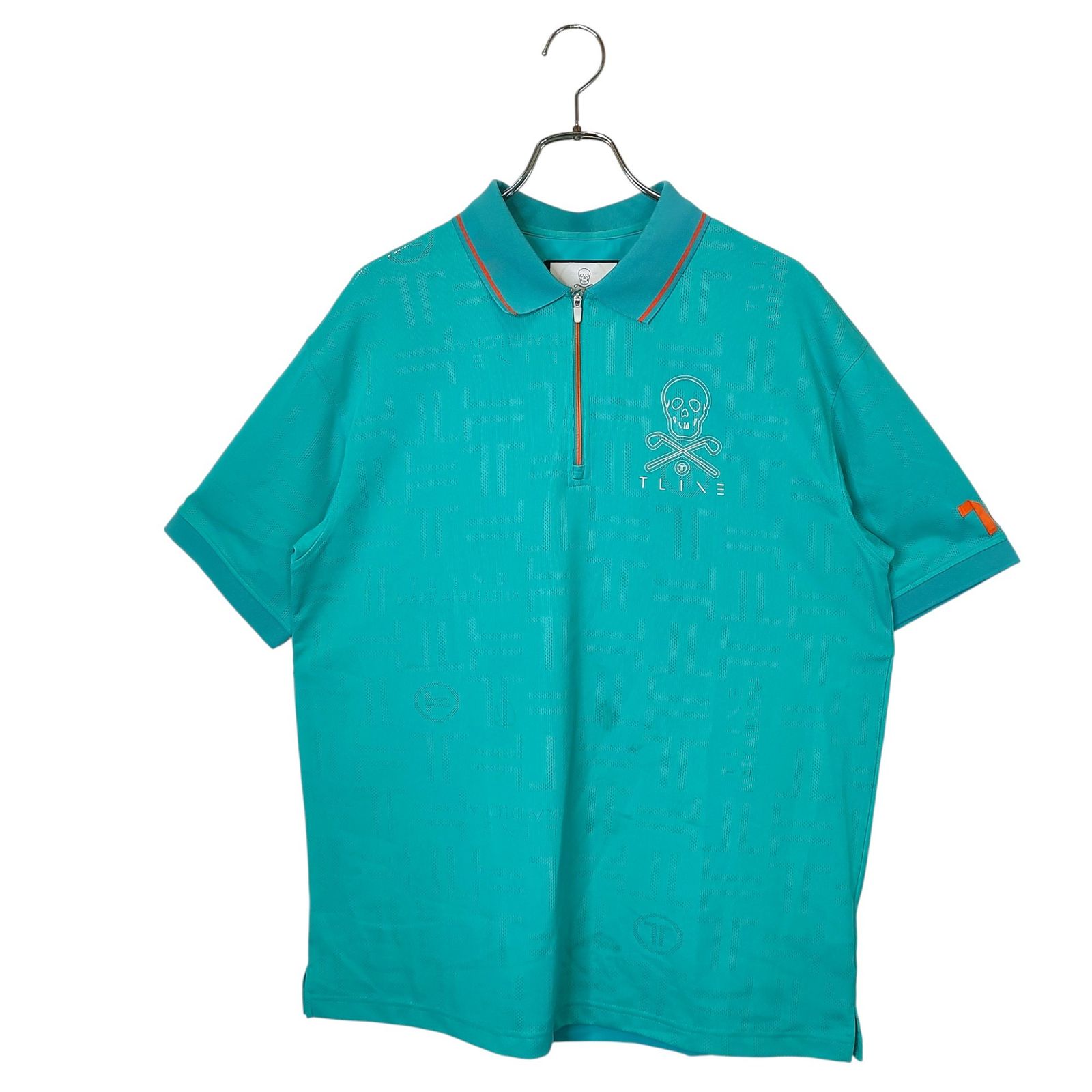 MARK&LONA マークアンドロナ ゴルフ 25SS T-MARK PATTERN POLO 半袖 ジップ メッシュ ポロシャツ MXM-5A-AP01 48 ライトグリーン オレンジ メンズ