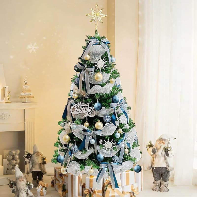 ツリー 150 cm christmas tree 北欧 おしゃれ オーナメントセット ブルー 高濃密度 豪華 枝数400本 看板＆ボール型LEDライト付き 組立簡単 屋内 屋外 商店 収納便利 日本語取扱説明書付属