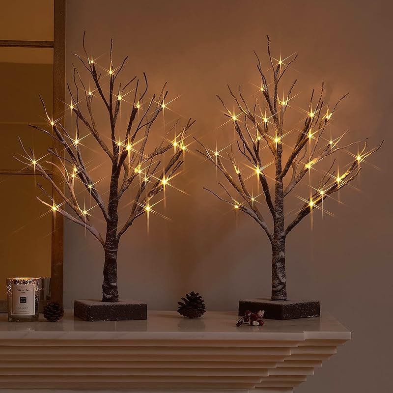 Hairuiブランチツリー イルミネーション 高さ45 cm 24 LED 枝 ライト ツリー 北欧 おしゃれ インテリア 卓上 飾り 雪積もり ２sets