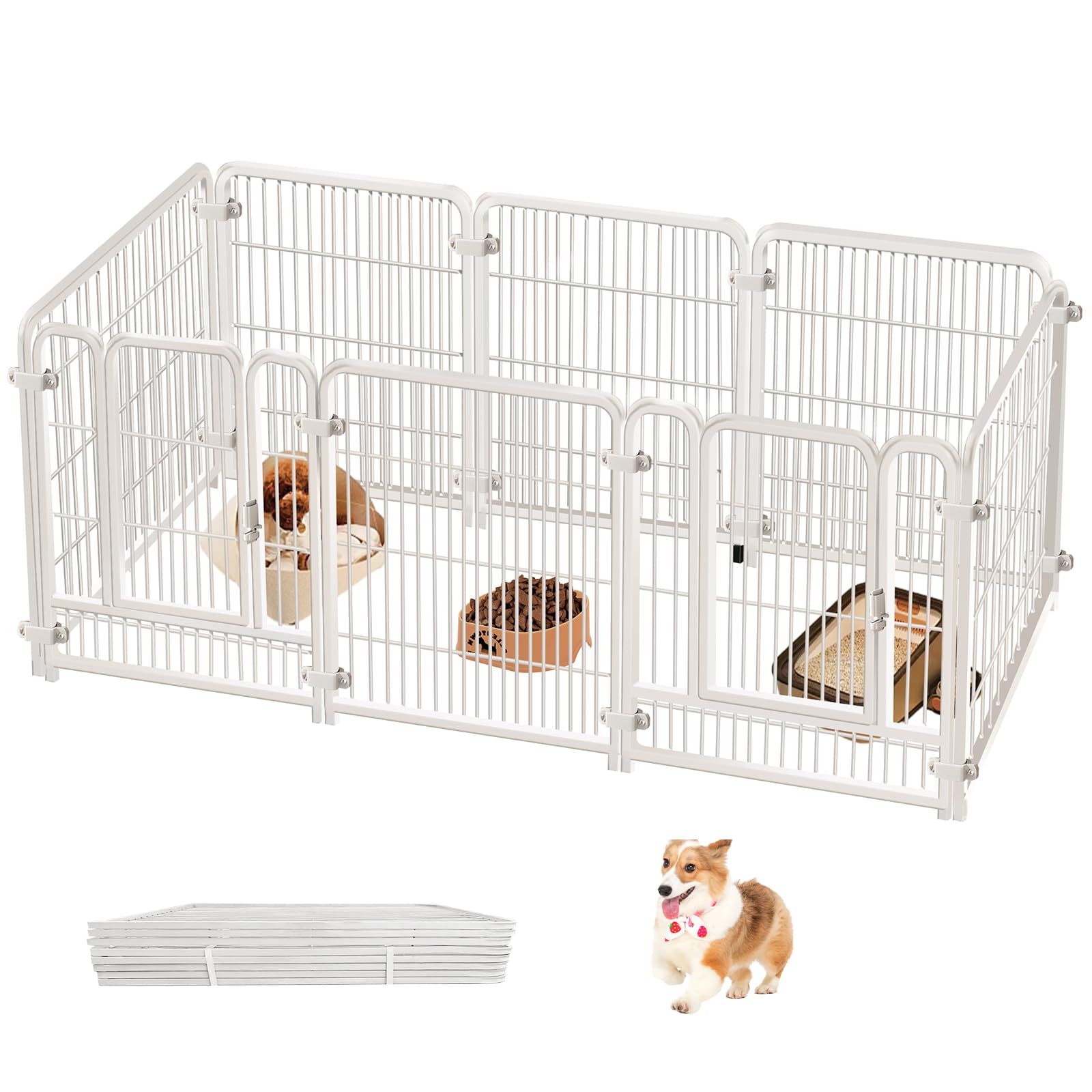 Areden ペットサークル ペットフェンス 犬 サークルケージ ドア付き 2つのドア 180 x 60 70 CM 折りたたみ 組立簡単 レイアウト自由 複数 トイレトレーニング 脱走防止 自立 ケージ 犬用 小型犬 中型犬 大型犬 超大型