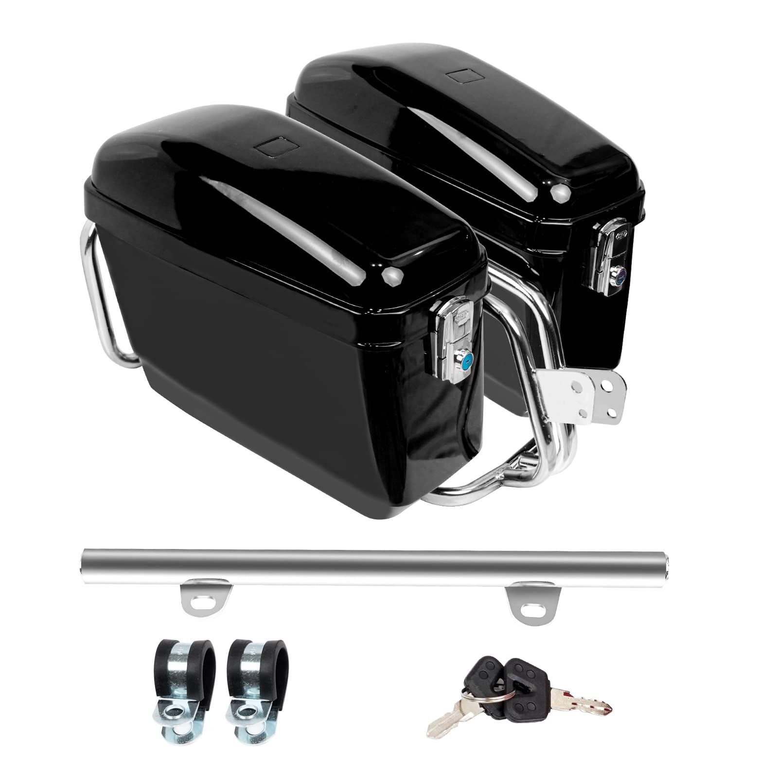 在庫 POWER PANDA バイク サイドボックス バイク用 大容量 サイドケース ABS素材 ボックス 着脱簡単 取り付け ステー サイドキャリア ブラケット 付き 防犯対策用 鍵2本 収納ボックス 黒