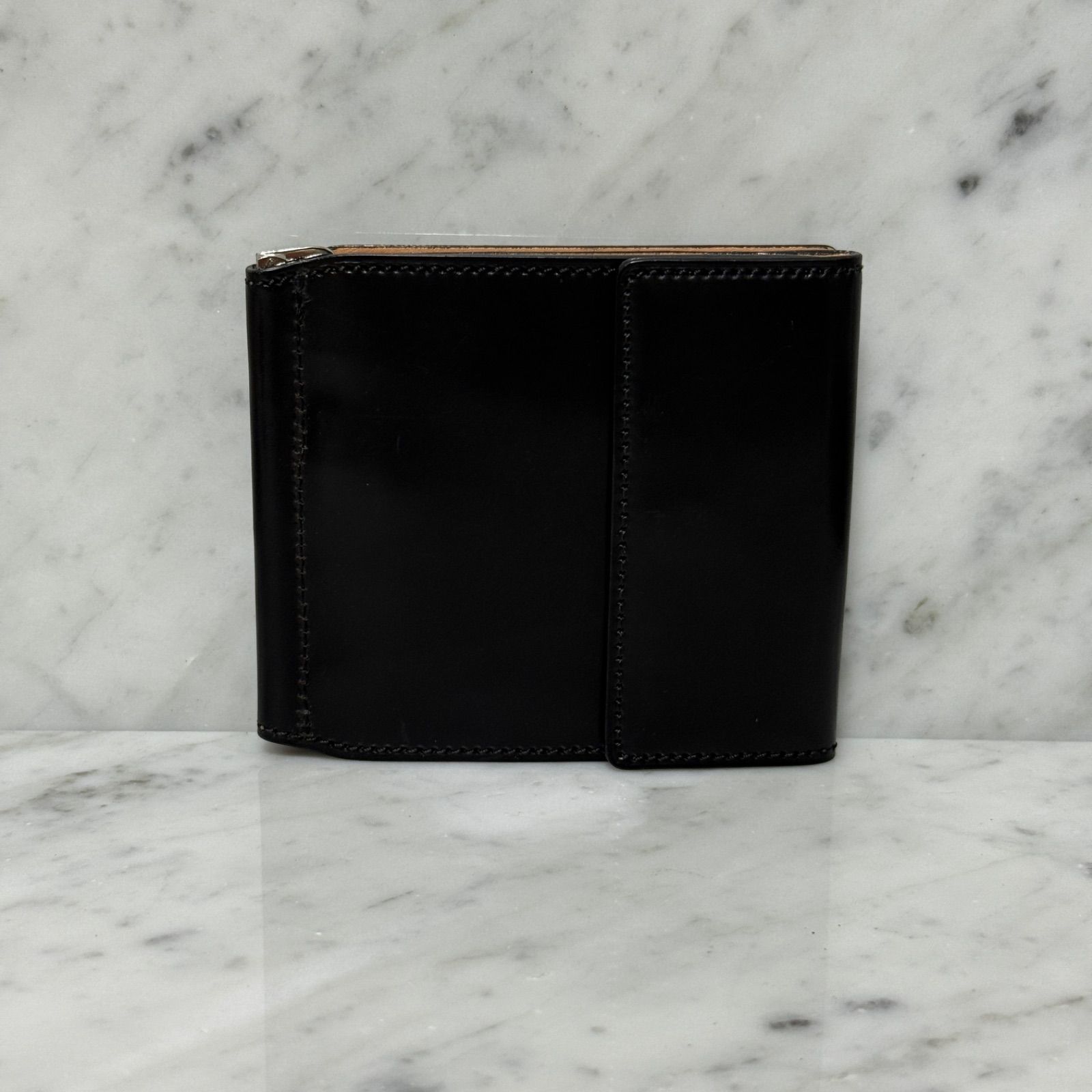 【ハンドメイド】黒ヌメ革の小銭入れ付きマネークリップ 日本製 ハンドメイド マネークリップ 小銭入れ付き 本革 レザー