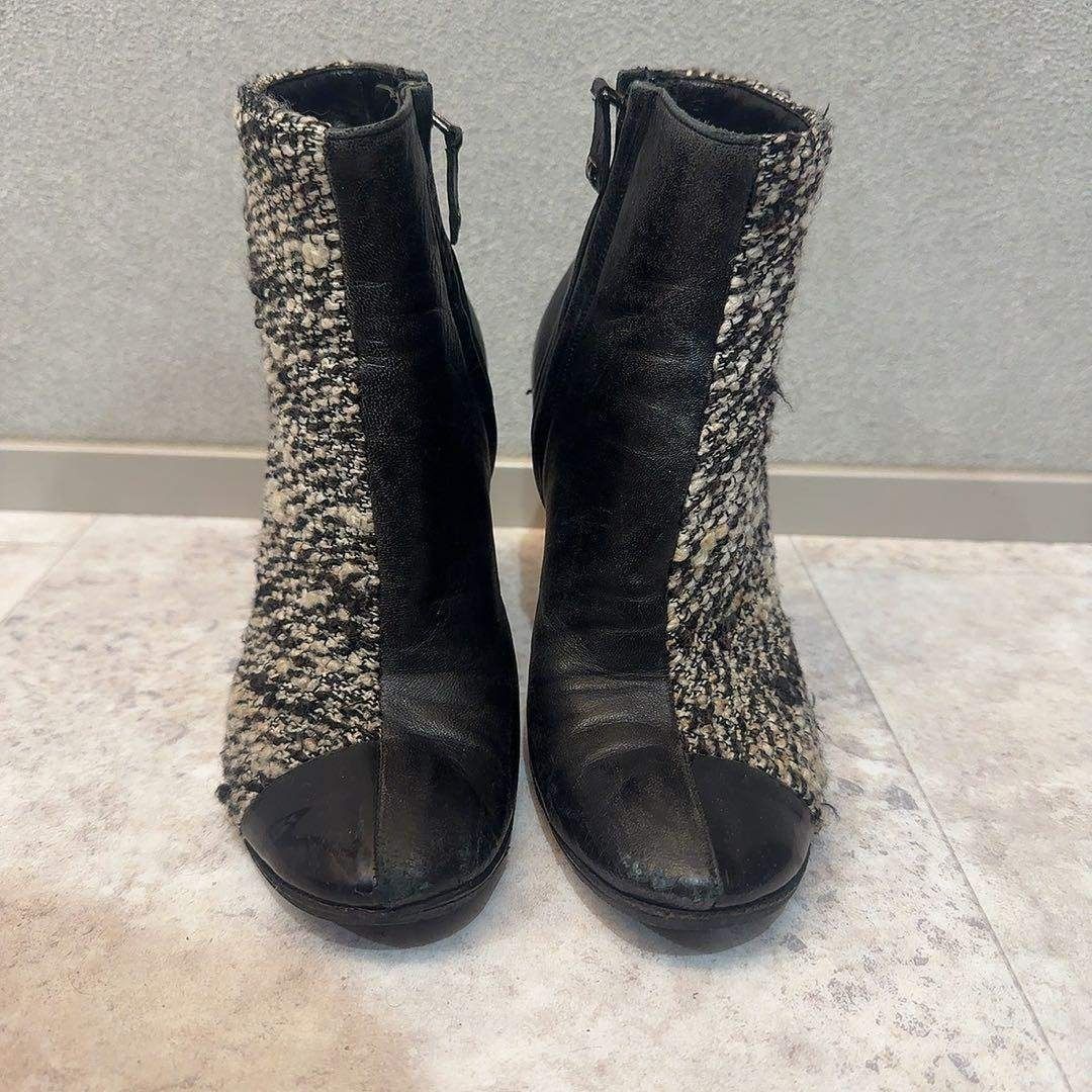 ★美品★CHANELレザー切り替えツイードブーツ CHANEL ツイードレザー切り替えブーツ ブーティ 35 22cm相当 - メルカリ