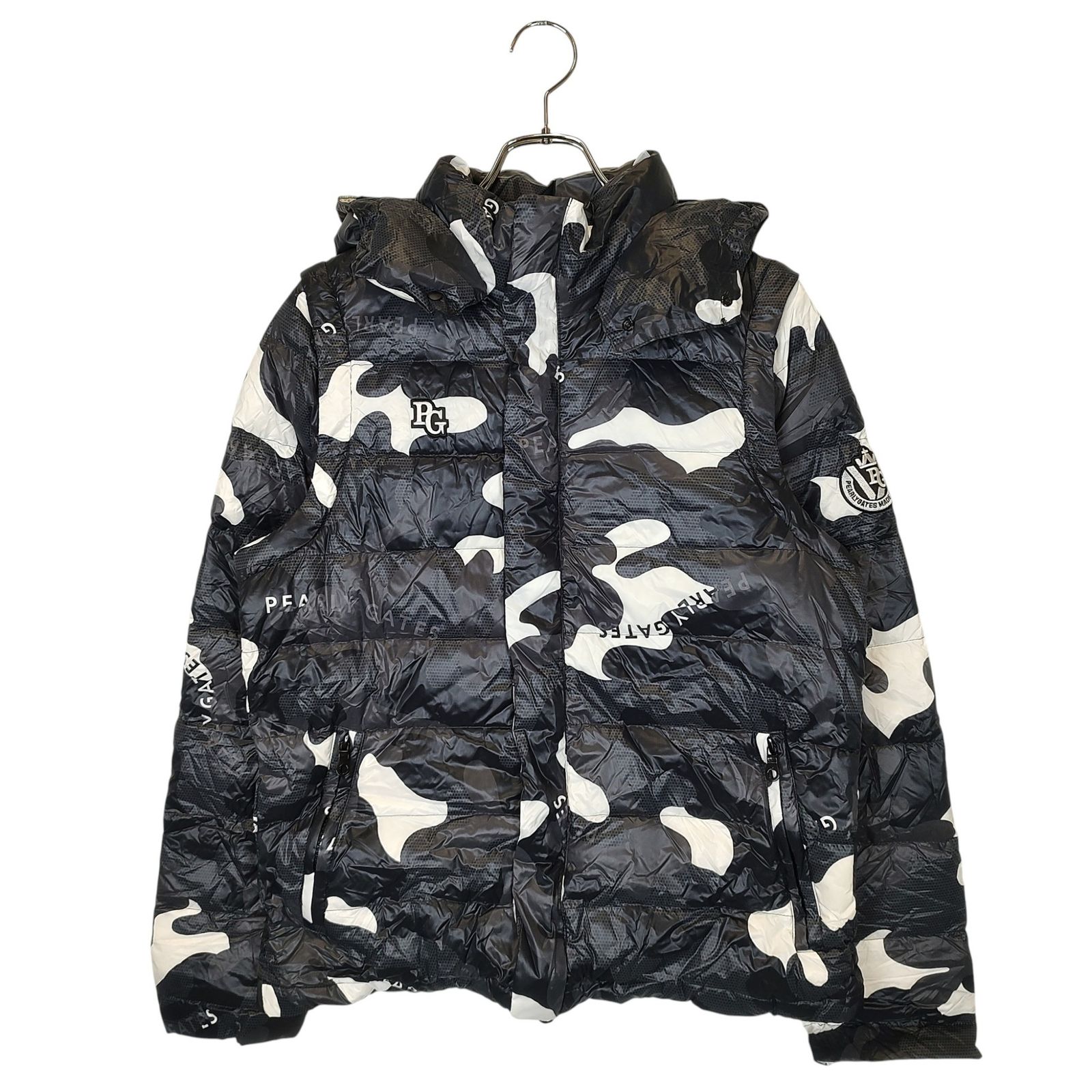 PEARLY GATES パーリーゲイツ ゴルフ カモフラ 4WAY ダウンジャケット 053-9220013 4 ブラック ホワイト メンズ
