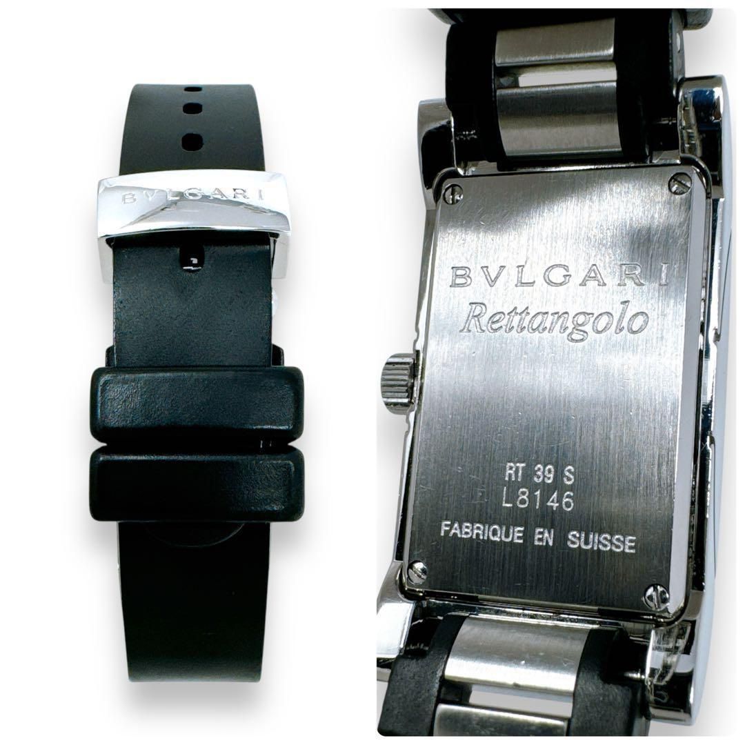 国内生産 ブルガリ レッタンゴロ RT39S ラバー QZ ブラック 黒 レディース 時計