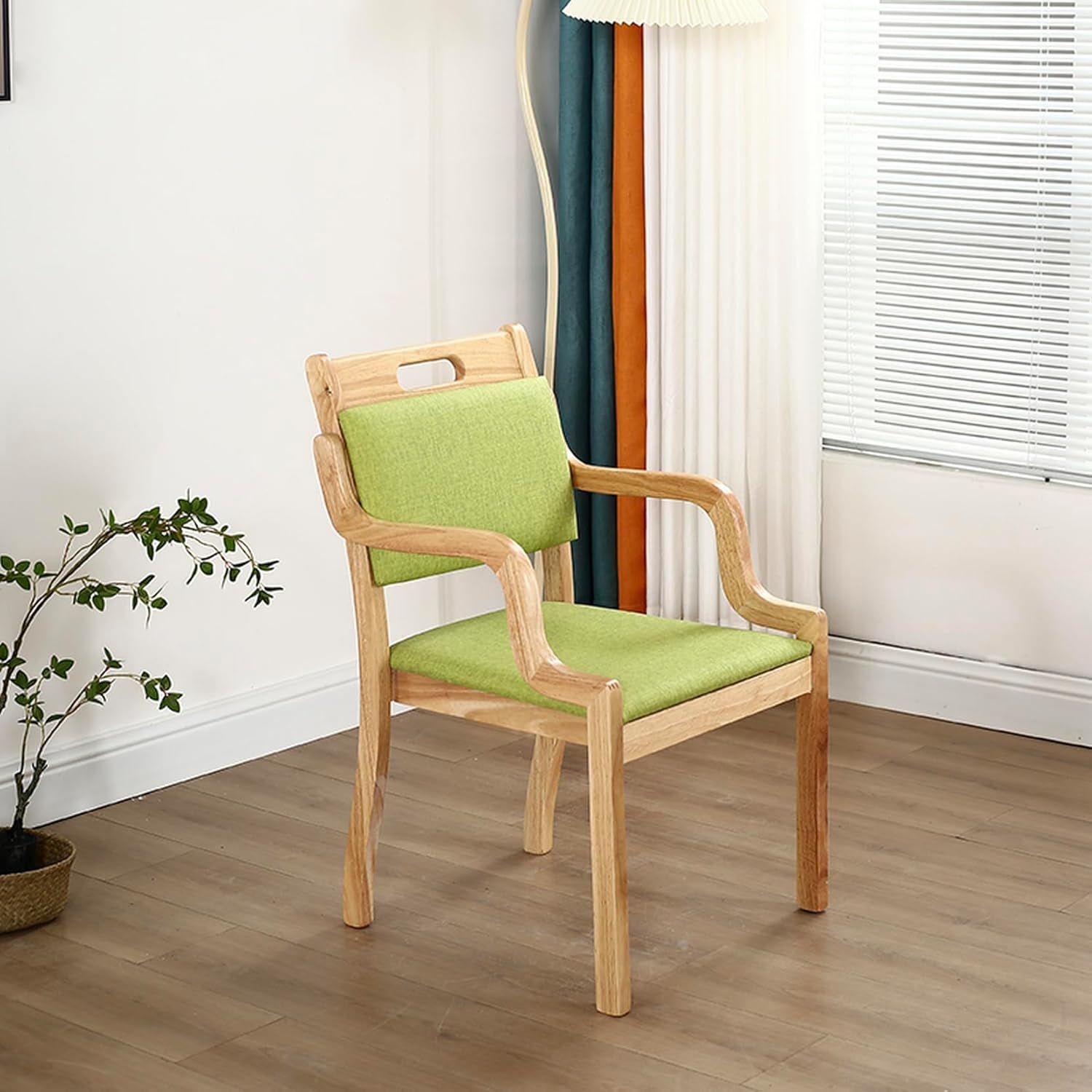 ダイニングチェア 木製 天然木 食卓椅子 肘付き アームレス タイプ2 背もたれ 介護施設 グリーン 耐震150キロ