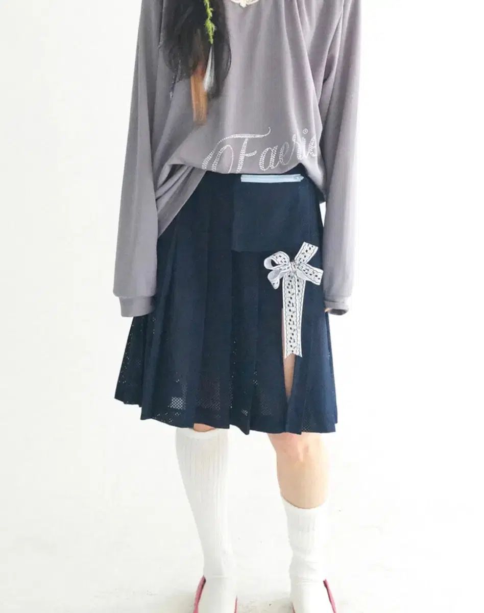 ショップフェアリー メッシュ ポケット プリーツ スカート ネイビー