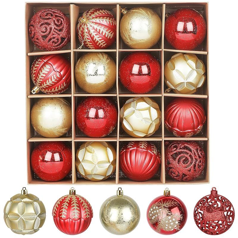 FINGOOO クリスマス ボール オーナメント ツリー 飾り 16PCS・8CM・5