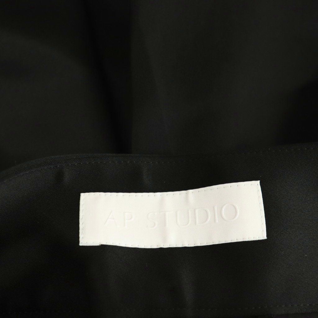  エーピーストゥディオ AP STUDIO 25 SS サテンタックパンツ ストレート スラックス 34 黒 ブラック AT OS その他 パンツ