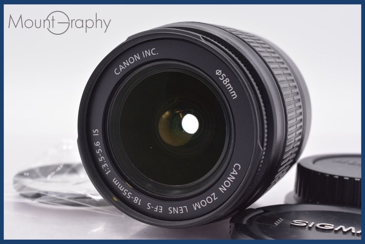 上 キヤノン Canon EF-S 18-55mm F3.5-5.6 IS 前後キャップ-レンズフィルター付 完動 同梱可 am1346