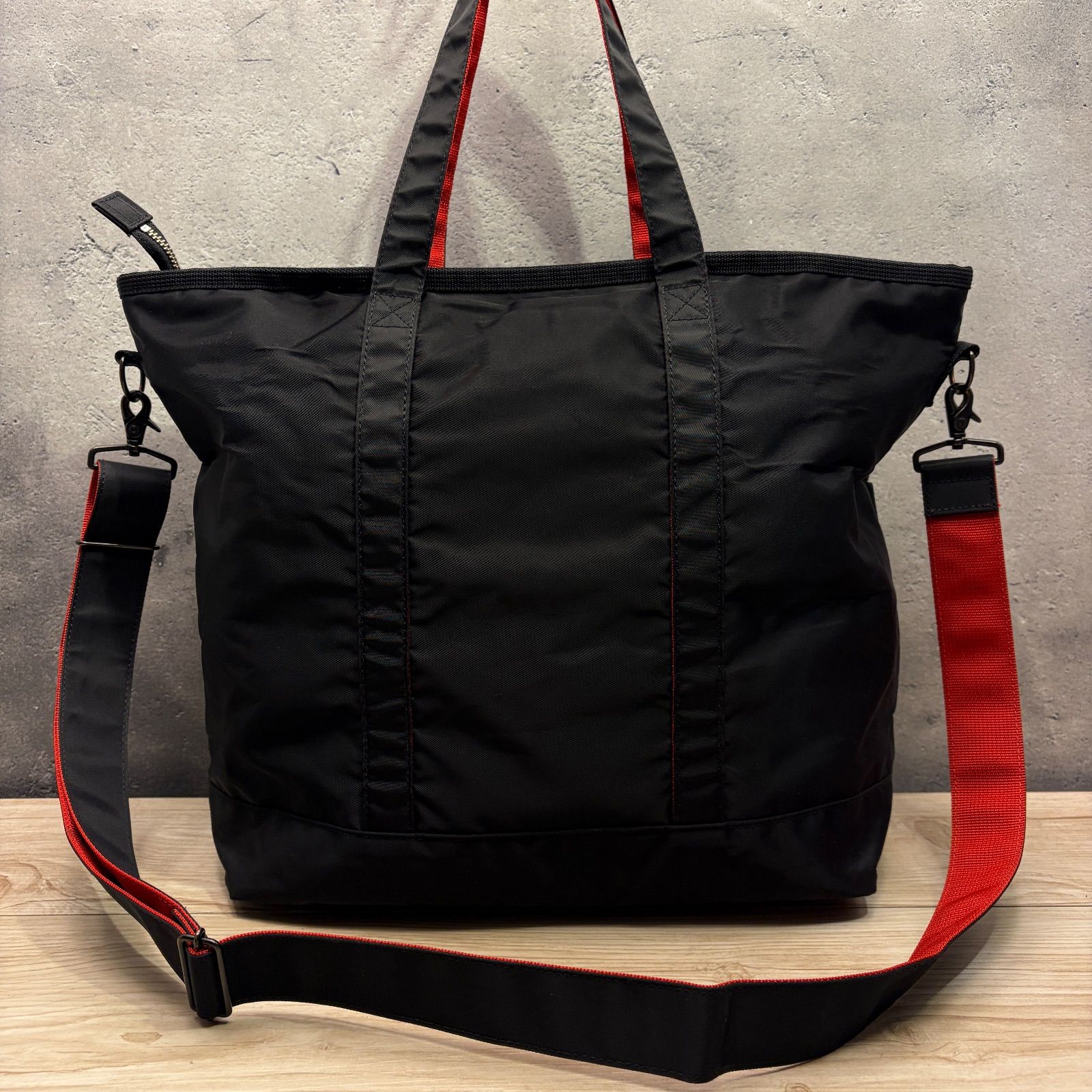 PORTER トートバッグ ブラック/レッド ✨PORTER ELFINE✨2WAY トートバッグ ブラック×レッド✨ 372 - メルカリ