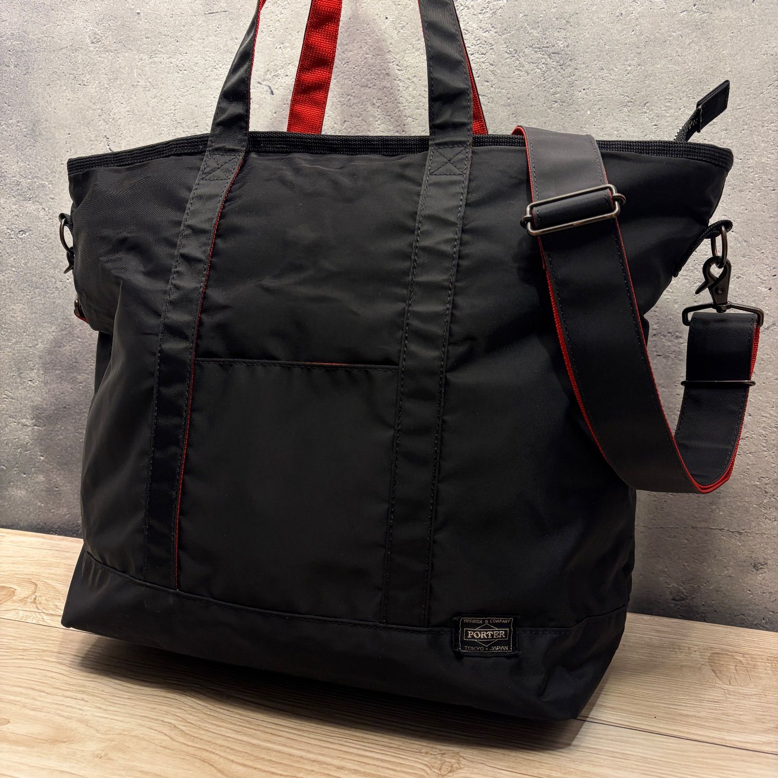 ✨PORTER ELFINE✨2WAY トートバッグ ブラック×レッド✨ - メルカリ