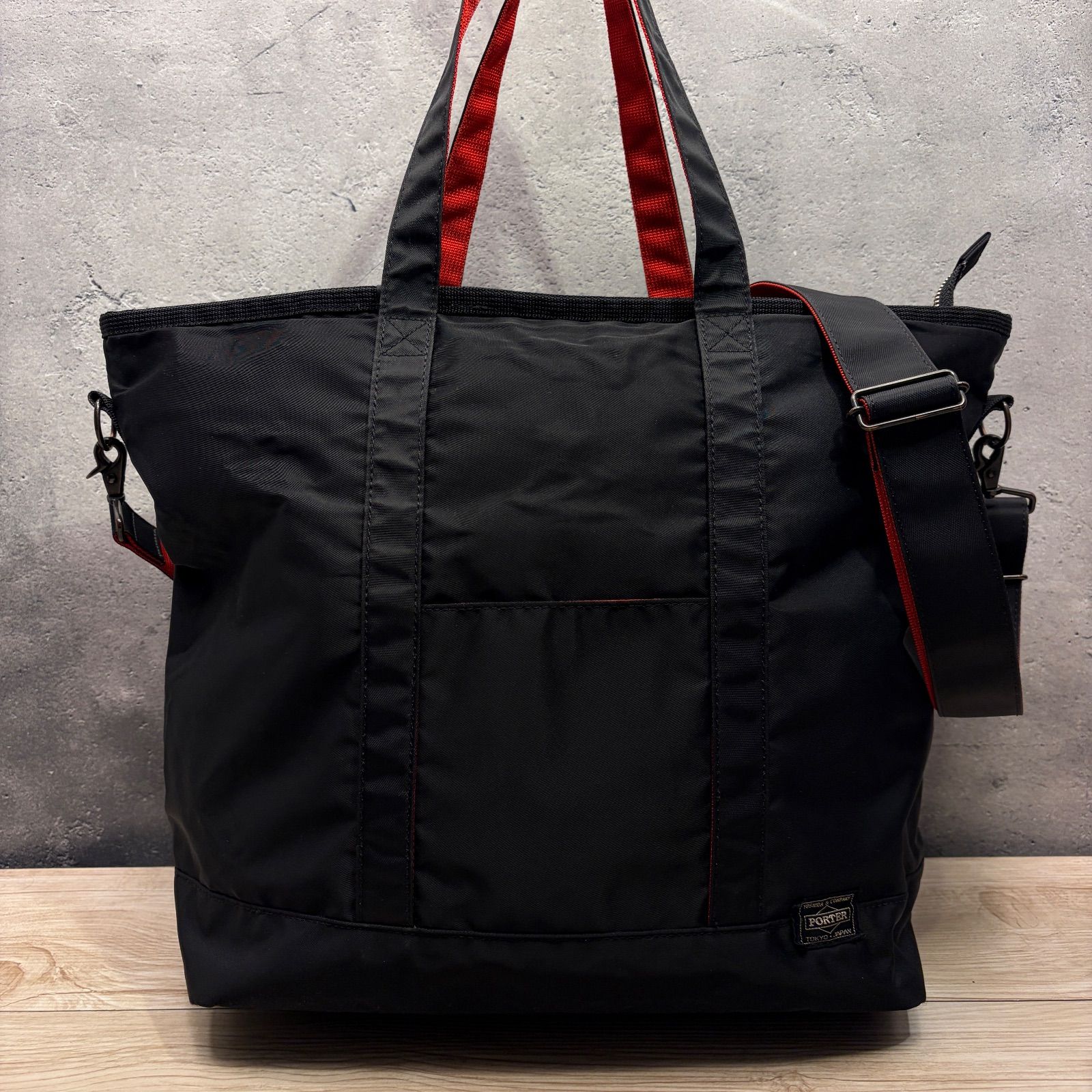 ✨PORTER ELFINE✨2WAY トートバッグ ブラック×レッド✨ 372 - メルカリ