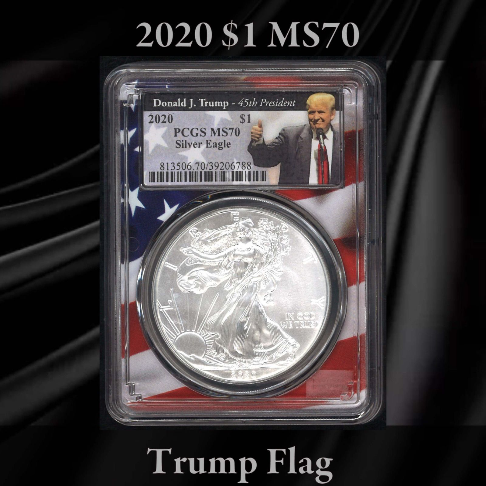 2020年1ドル 販売 SilverEagle MS70 トランプ大統領星条旗ラベル 2020年1ドル SilverEagle