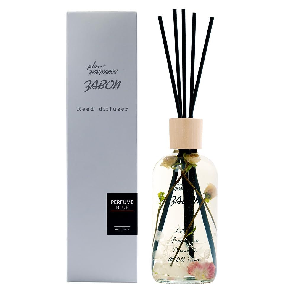 プルプラ ZABON リードディフューザー ルームフレグランス 500ml 大容量 約6ヶ月分 芳香剤 スティック付き ドライフラワー ハーバーリウム パフュームブルー