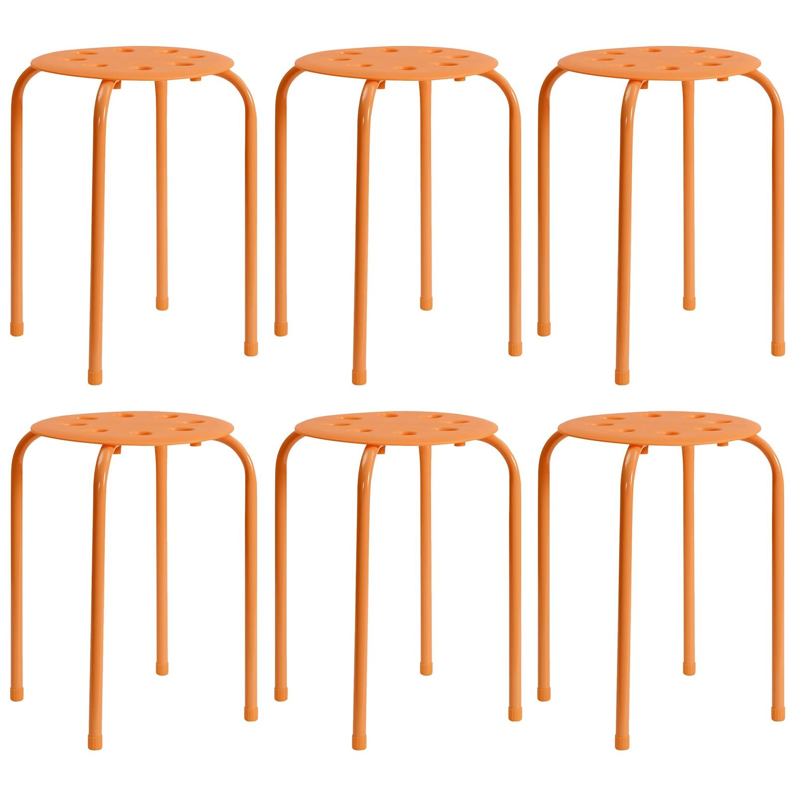 VECELO 丸イス パイプ椅子 6脚セット 幅30 X奥行30 X高さ45 cm スタッキング シンプル 軽量 携帯便利 積み重ね スツール 頑丈 通気 腰掛け 完成品 防水 食卓椅子 オフィススツール ダイニングチェア オレンジ