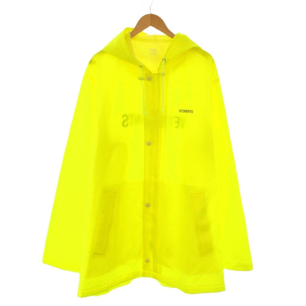 ヴェトモン ベトモン VETEMENTS Logo Printed Long Rain Coat ロゴプリントロングレインコート アウター フード ネオン 黄色 イエロー WSS18JA32 BB