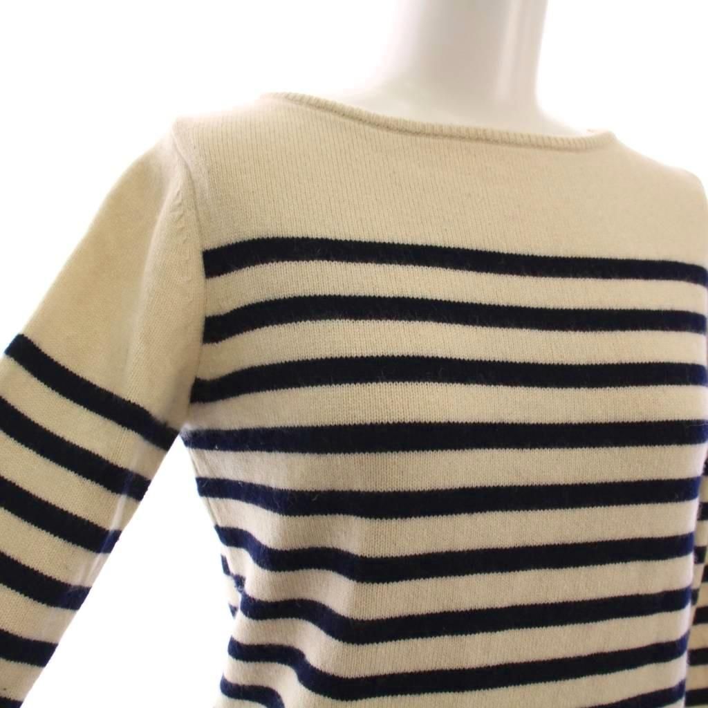 美品⁑ドゥロワー　カシミヤ100%ニットプルオーバー　ネイビー×ホワイトボーダー 美品⁑ドゥロワー カシミヤ100%ニットプルオーバー ネイビー×ホワイト