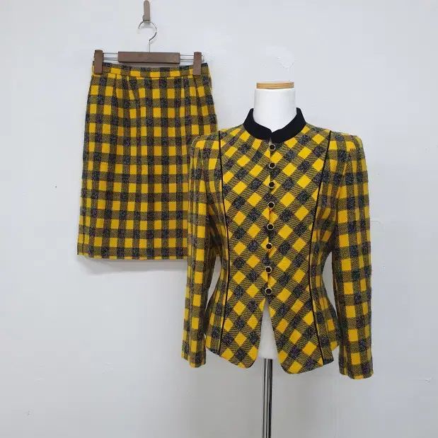 JPN_S-M_ベルベット ウール ブレンド CHECK セットアップ 冬コーデ 日本 ヴィンテージ