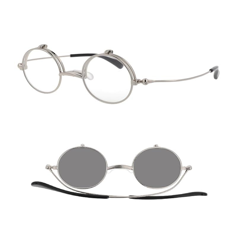 SHIORI 栞 跳ね上げ式 老眼鏡 調光レンズレディース おしゃれ 薄型リーディンググラス 鯖江企画 ブルーライトカット UVカット ケース付き シルバー SI-13PH-1 1.00 1